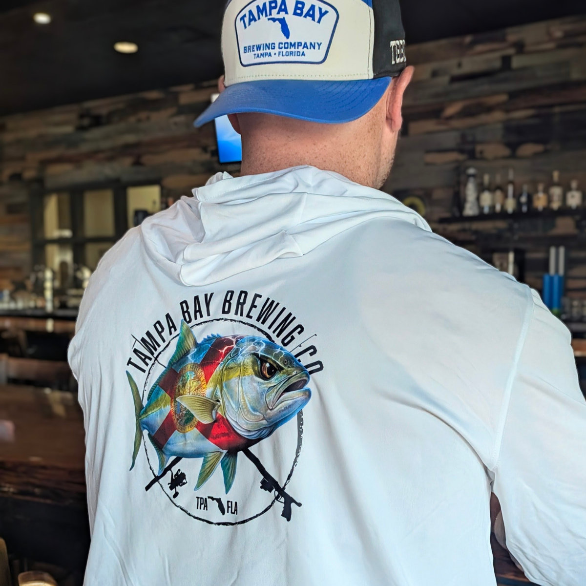 Men's Long Sleeve White Reef Donkey Fishing Shirt With Hoodie